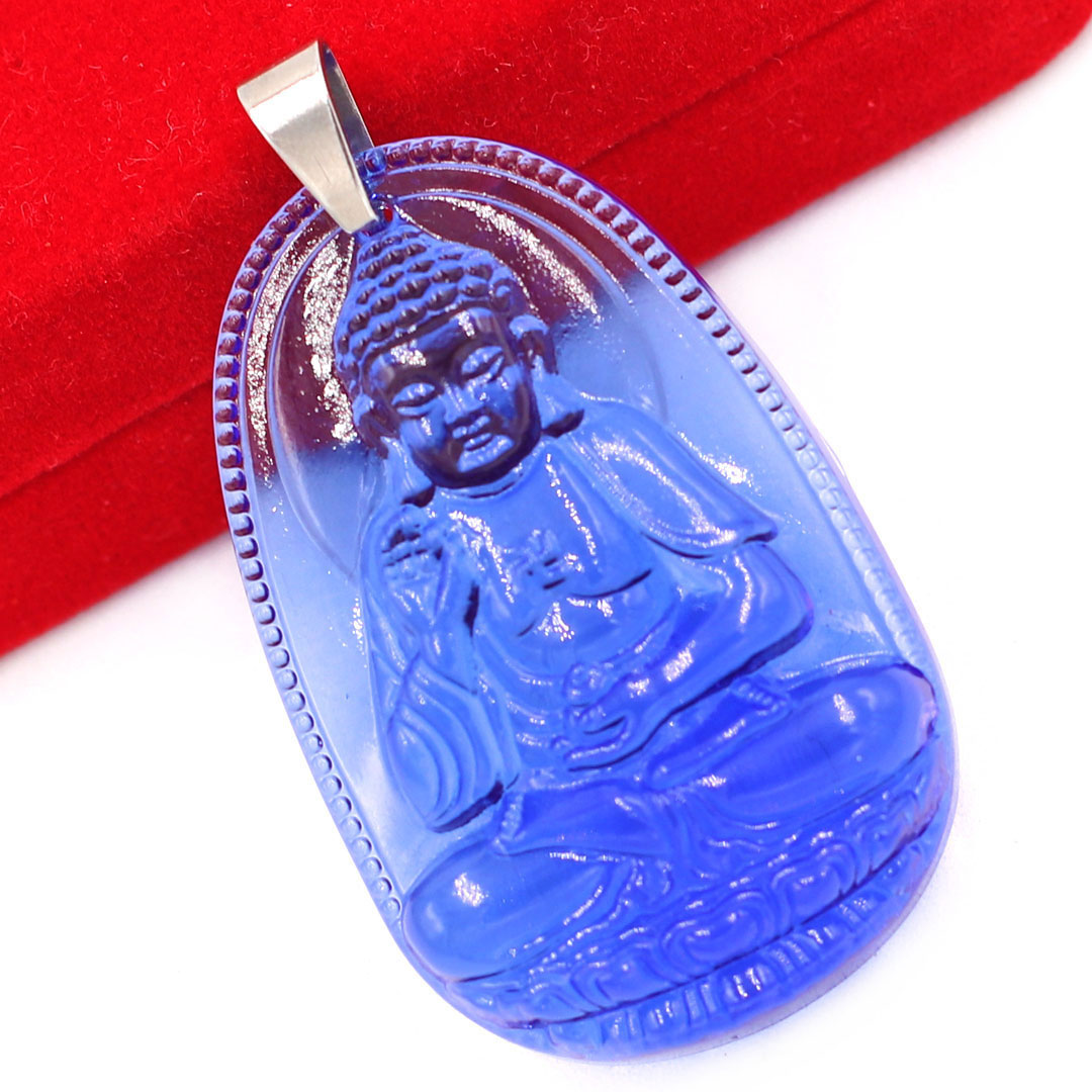 Mặt Dây Chuyền Phật A Di Đà Đá Pha Lê Xanh Dương Size Nhỏ 3.6cm & Size Lớn 5cm- Tặng Kèm Móc Inox - Phong Thủy 868 - May Mắn - Bình An