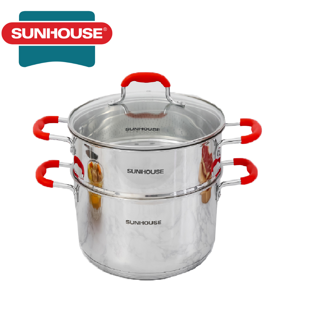 Bộ nồi xửng inox 5 đáy SUNHOUSE SHG507-28 28cm dùng trên mọi loại bếp inox cao cấp an toàn cho sức khỏe