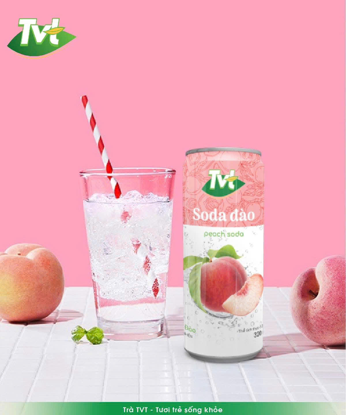 [Lốc 06 lon 320ml] Soda Đào TVT - Nước cốt đào tự nhiên cùng soda nhẹ nhàng