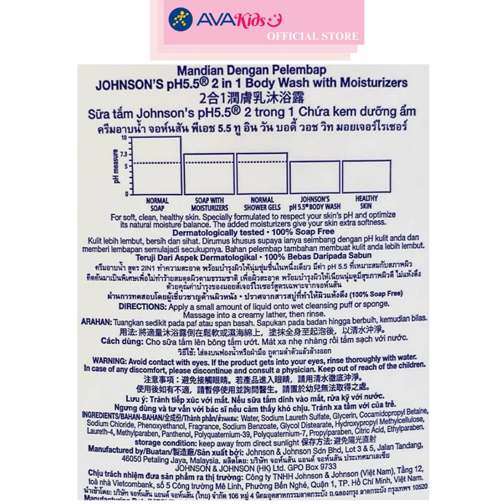 Sữa tắm Johnson's pH 5.5 (2 trong 1) dưỡng ẩm hương dịu nhẹ 750 ml