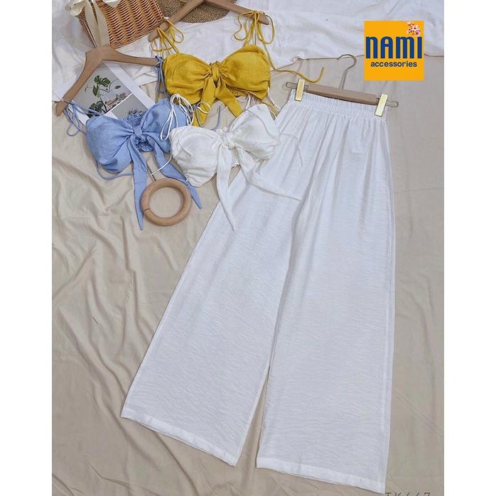 SET ÁO CÚP NGỰC CỘT NƠ KÈM QUẦN SUÔNG CHUN ĐI BIỂN CỰC XINH BAO LUNG LINH XINH XẮN - QANU413