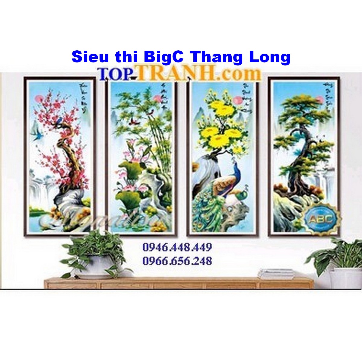 Tranh thêu chữ thập tứ quý tùng trúc cúc mai LV3262 chưa thêu