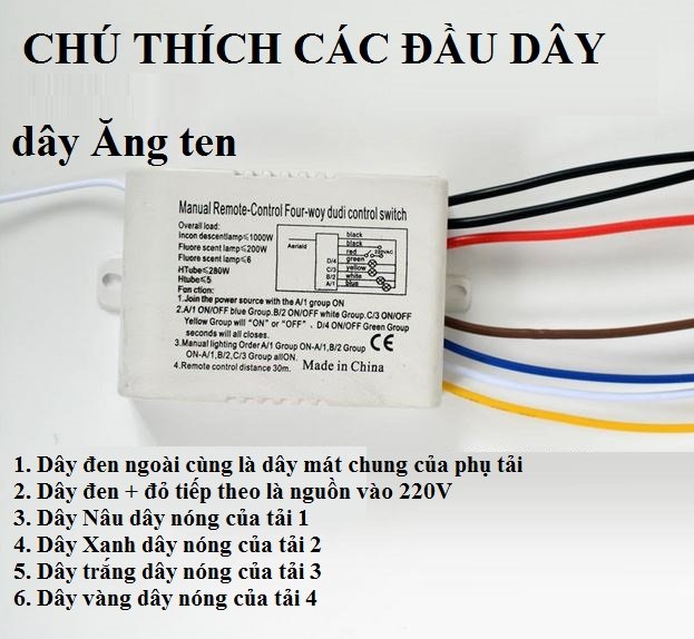 Bộ công tắc điều khiển từ xa 4 cổng 2 điều khiển LS khoảng cách 30M sóng RF 315 xuyên tường rf 4 cổng