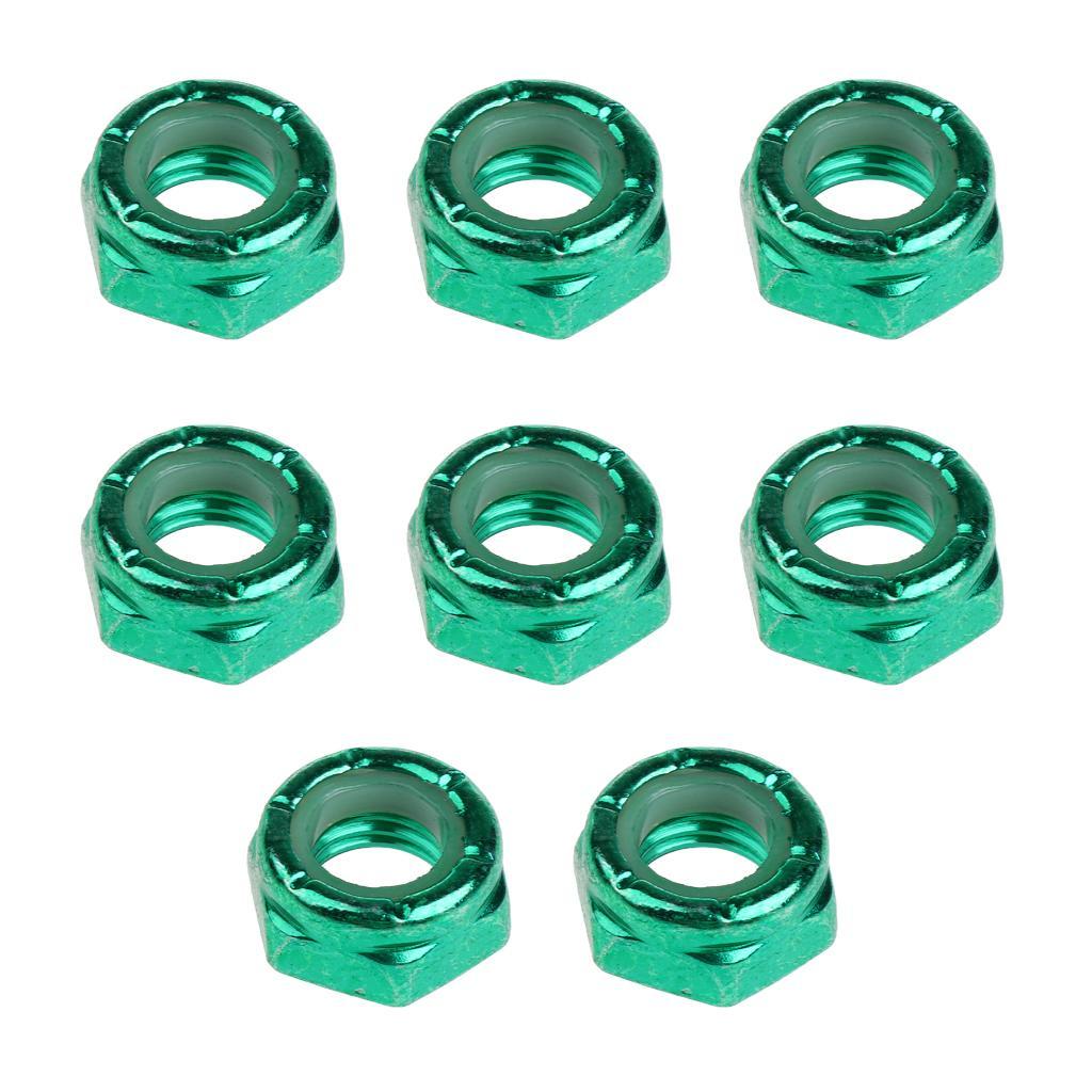 16pcs Skateboard Wheel Axle Nuts for Longboard Trucks, Carbon Steel, Green&Blue Color