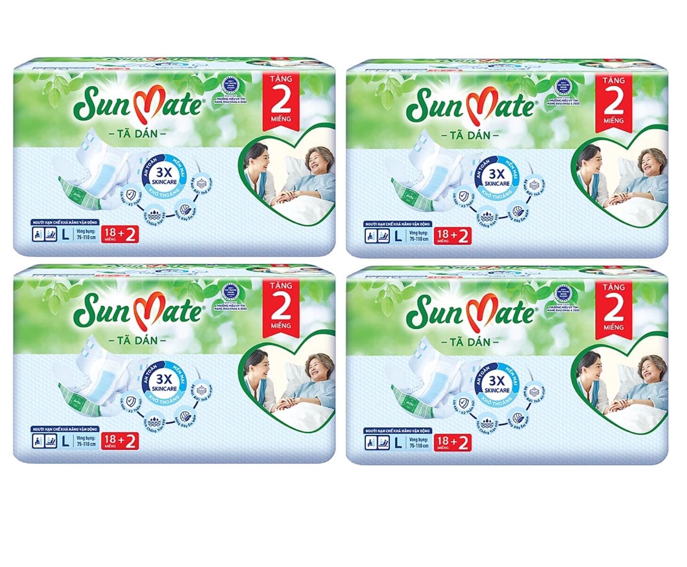 Mẫu Mới - Combo 4 Gói Tã dán Sunmate L18 +2 (20 Miếng) (Mẫu Mới Của Sunmate ML18) - Tã người lớn Sunmate- Date Mới