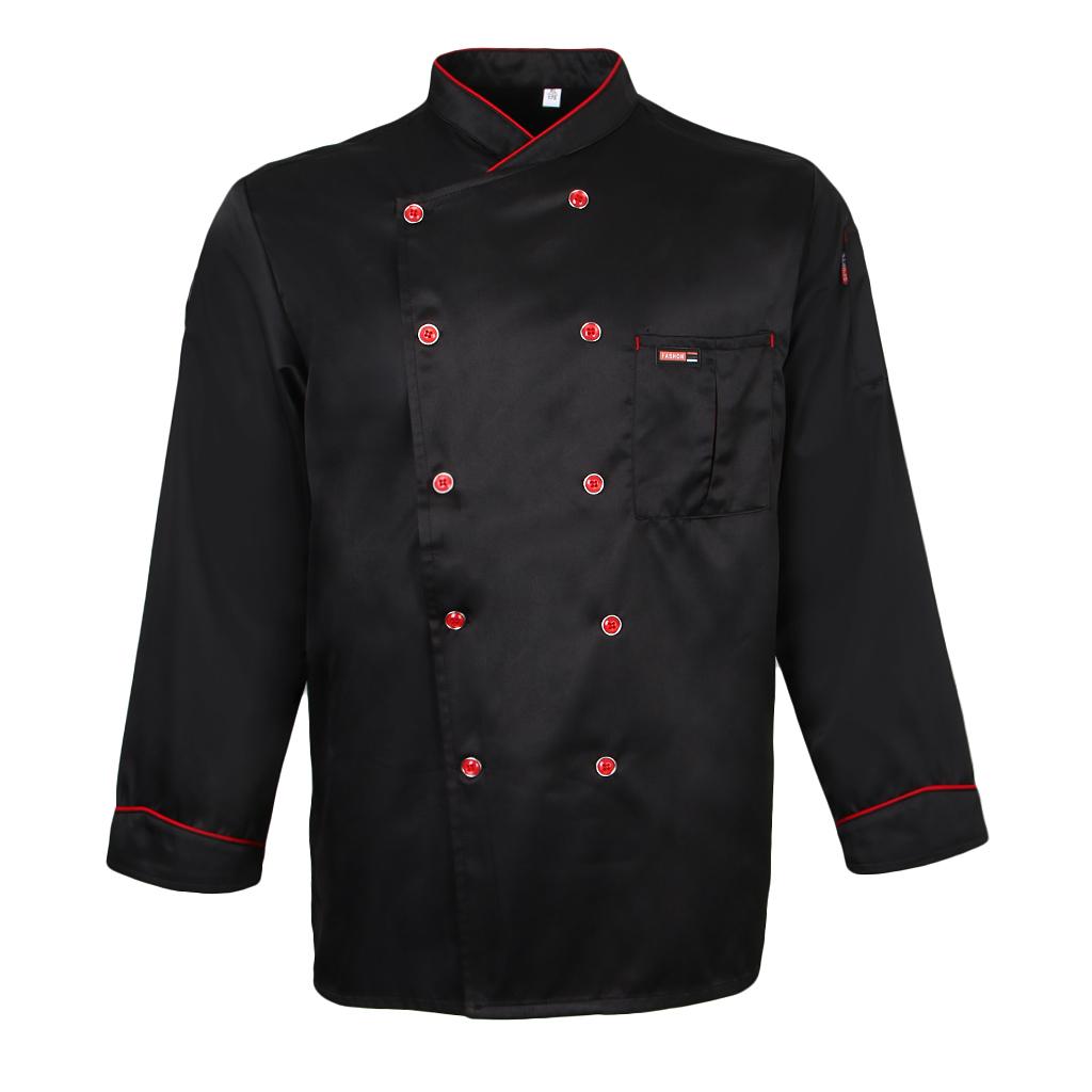 Men Women Piping Chef Jacket Coat Uniform Long Sleeve Hotel Kitchen Apparel Tops