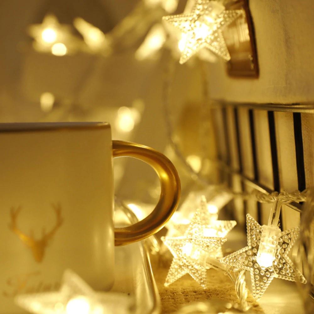 Dây Đèn LED Hình Ngôi Sao Trang Trí Giáng Sinh, Noel, Lễ Tết Màu Vàng Ấm