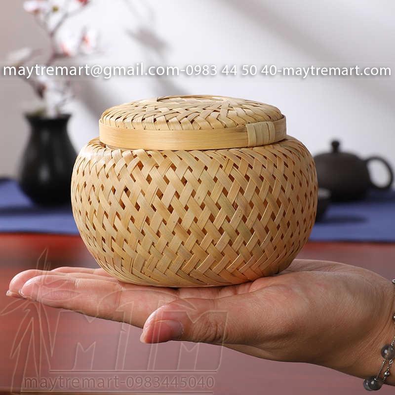 Hộp tre tròn 2 lớp - để kim chỉ, dây cột tóc, thỏi son, đựng quà tặng.