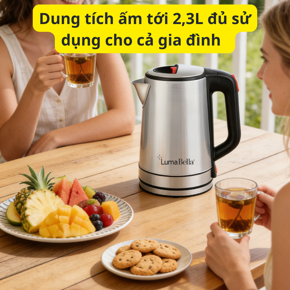 Ấm đun nước siêu tốc INOX304 Lumabella B-3013 dung tích lớn 2.3L, công suất cao 1500W, hâm nước pha sữa nhanh chóng, dễ sử dụng, vô cùng tiện lợi - DELIYA - HÀNG CHÍNH HÃNG