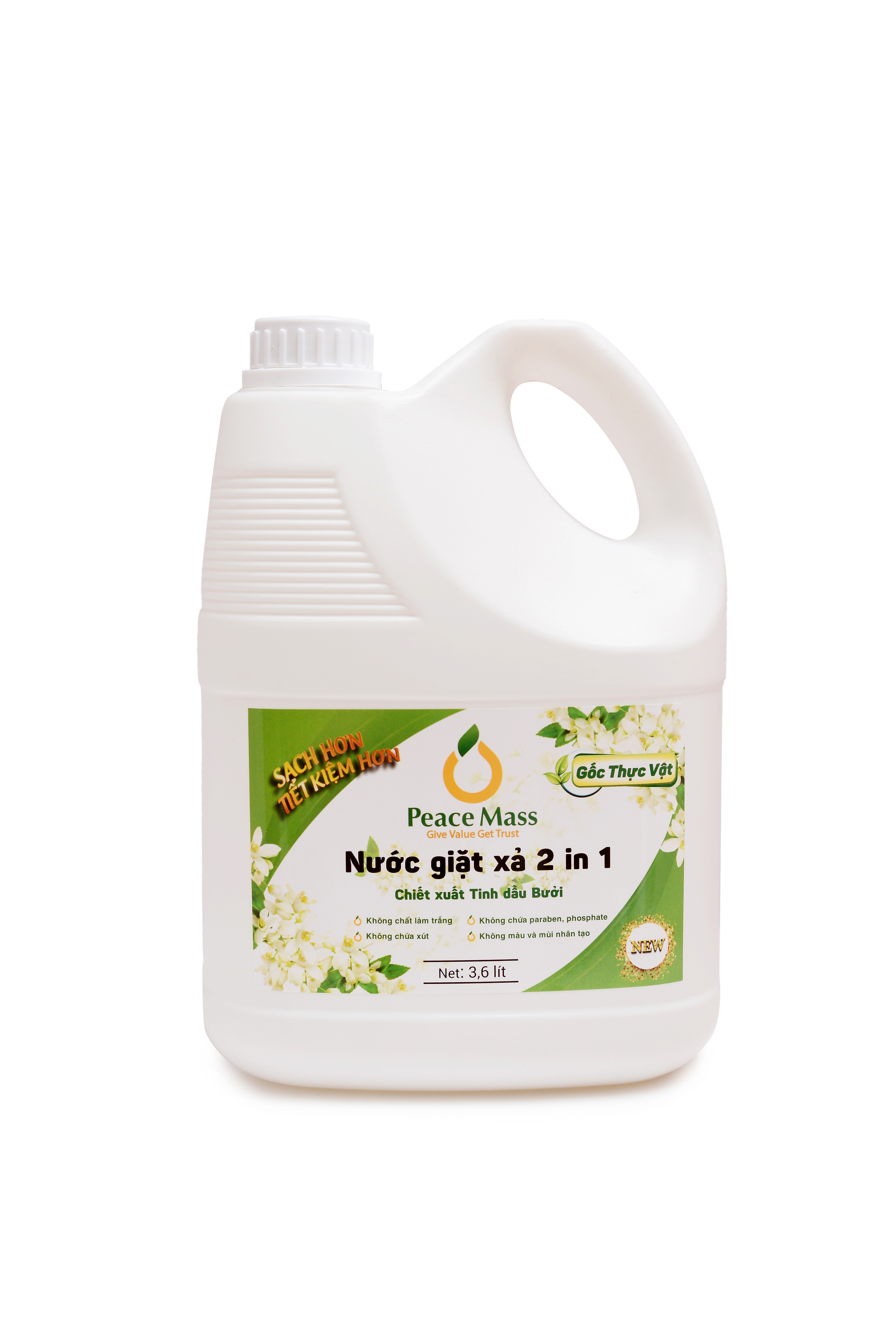 Nước Giặt Xả Gốc Thực Vật 2in1 Peace Mass  Can 3.6l