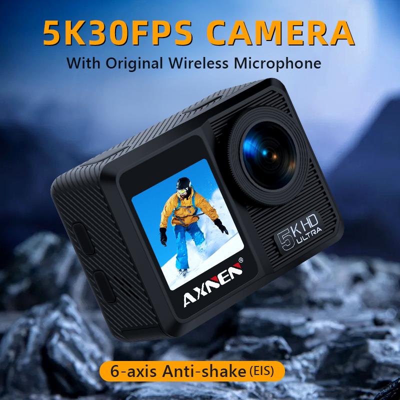 Axnen AX9 Máy ảnh hành động 5K30fps với Mic không dây từ xa
