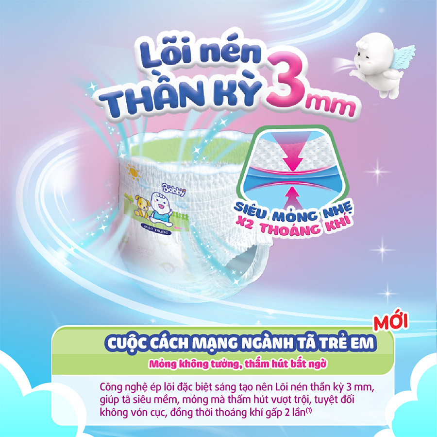 Tã quần Bobby Mega Jumbo L104 - Lõi nén thần kì 3mm - Siêu mỏng khô thoáng bất ngờ - Tặng thêm 12 miếng