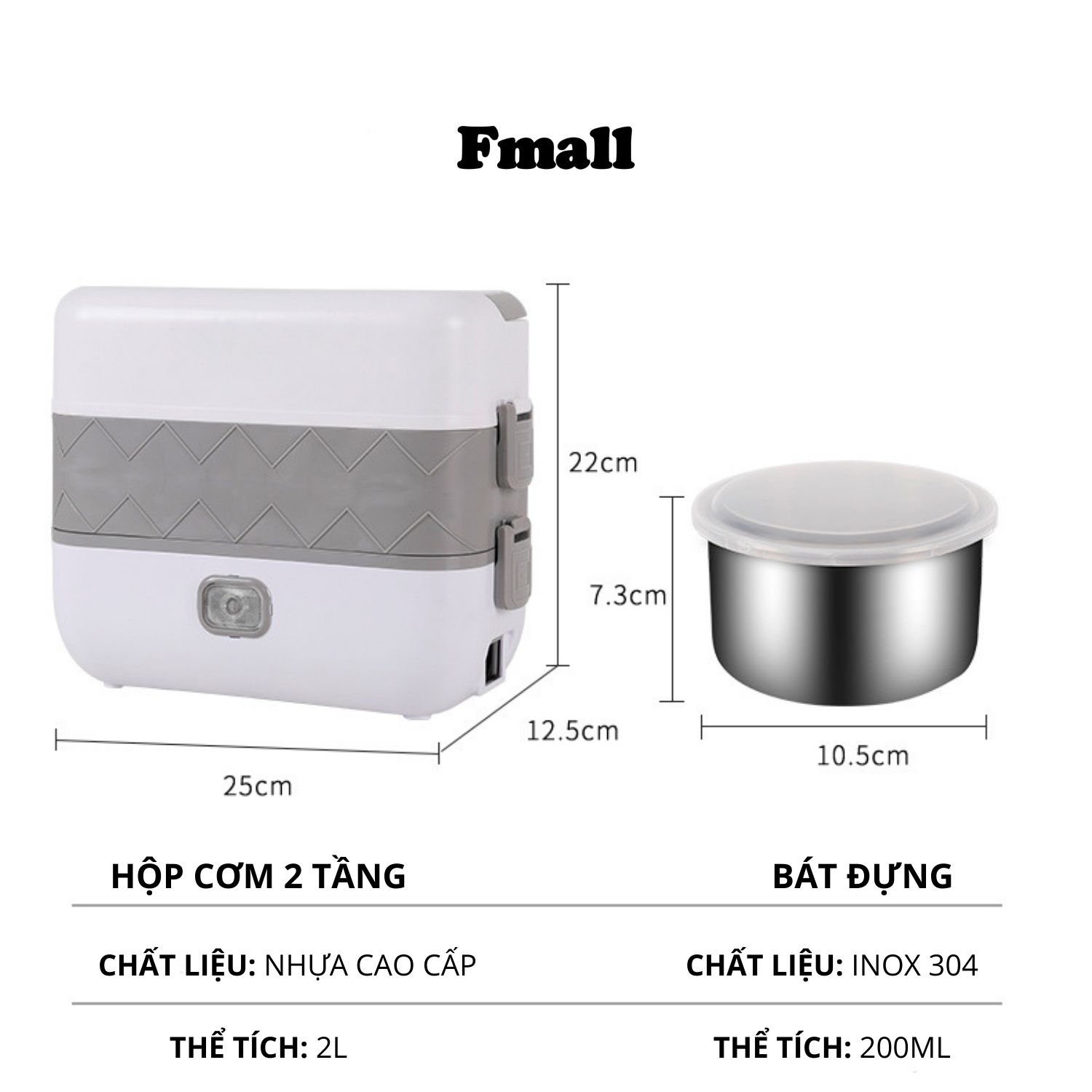 Hộp Cơm Cắm Điện Fmall - MSD1 Đa Năng, Hộp Đựng Thực Phẩm, Hâm Nóng, Nấu Chín Thức Ăn, 2 Tầng Nhỏ Gọn, 4 Bát Inox 304 Không Gỉ, Tặng Kèm Bộ Đũa Và Thìa, Dễ Dàng Vệ Sinh – Hàng Chính Hãng