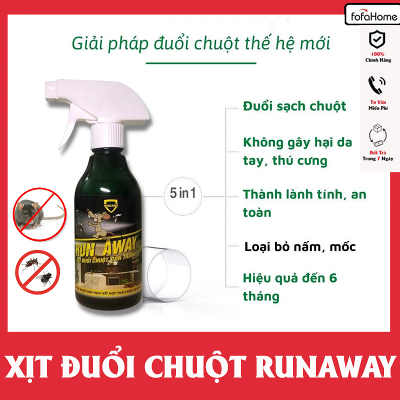 Xịt Đuổi Chuột Run Away - Không Mùi, An Toàn - Xua Đuổi Chuột, Gián, Côn Trùng ... Chỉ Sau 1 Lần Xịt