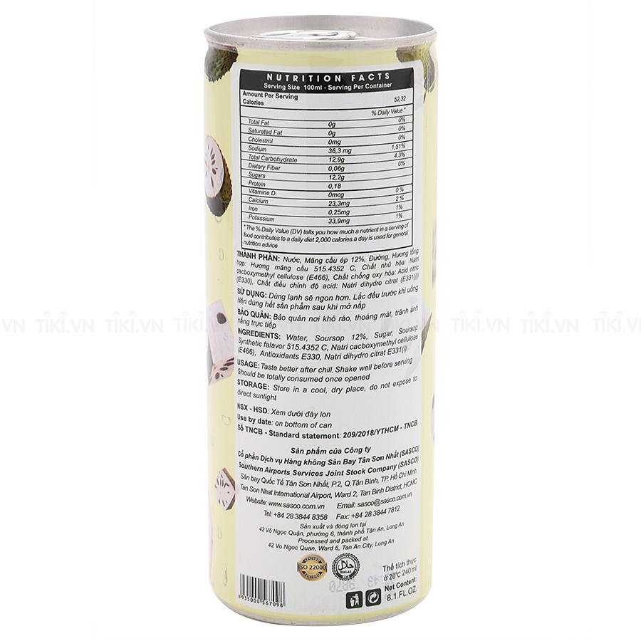 Combo 6 Lon Nước Ép Mãng Cầu Ezos Sasco