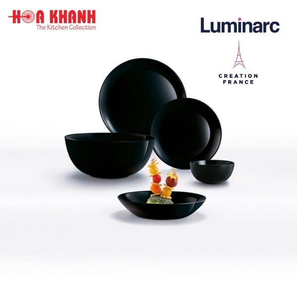 Đĩa Thủy Tinh Luminarc Diwali Đen 25cm đựng thức ăn, cường lực, kháng vỡ - Bộ 3 đĩa - P0867