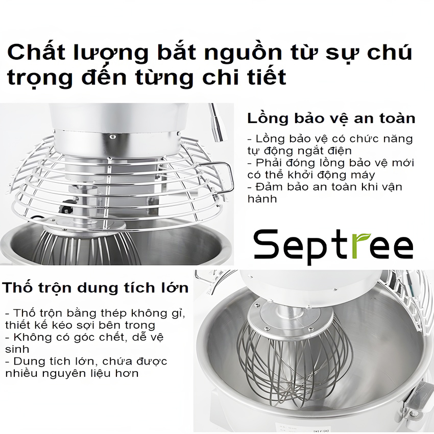 Máy trộn bột, đánh kem 10 lít chuyên nghiệp 3 trong 1 - Dòng công nghiệp. Thương hiệu Mỹ cao cấp Septree - B10B. HÀNG CHÍNH HÃNG