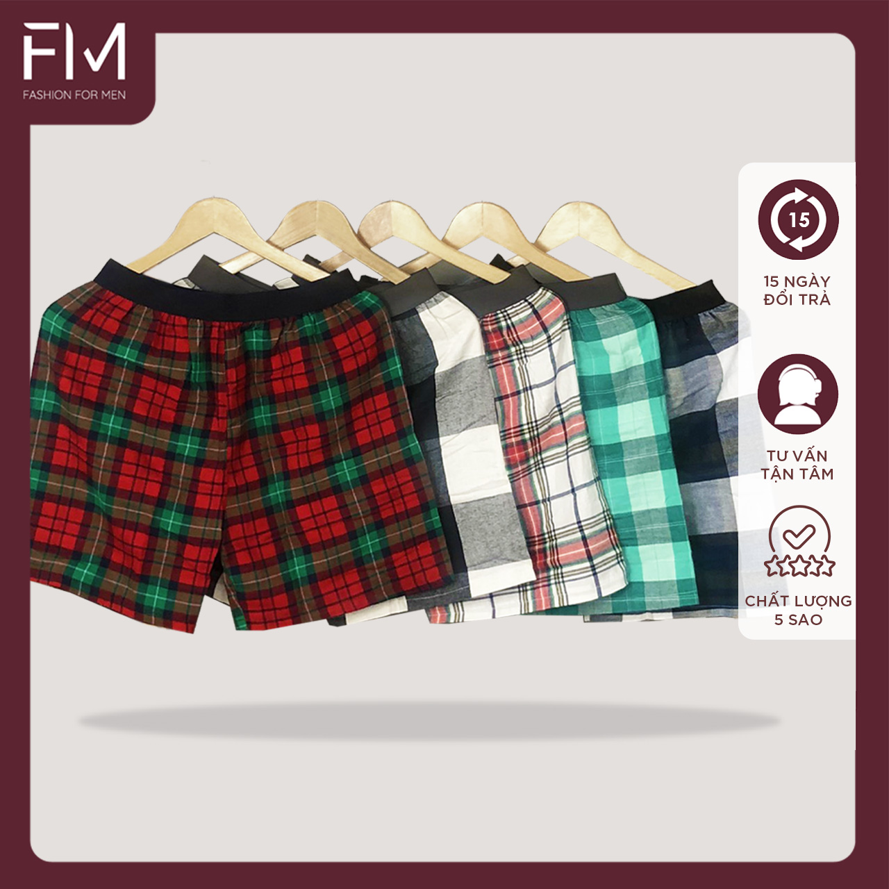 Bộ 4 quần đùi nam, quần short mặc nhà kate caro nhiều màu , mềm mịn  - FORMEN SHOP- FMTT002