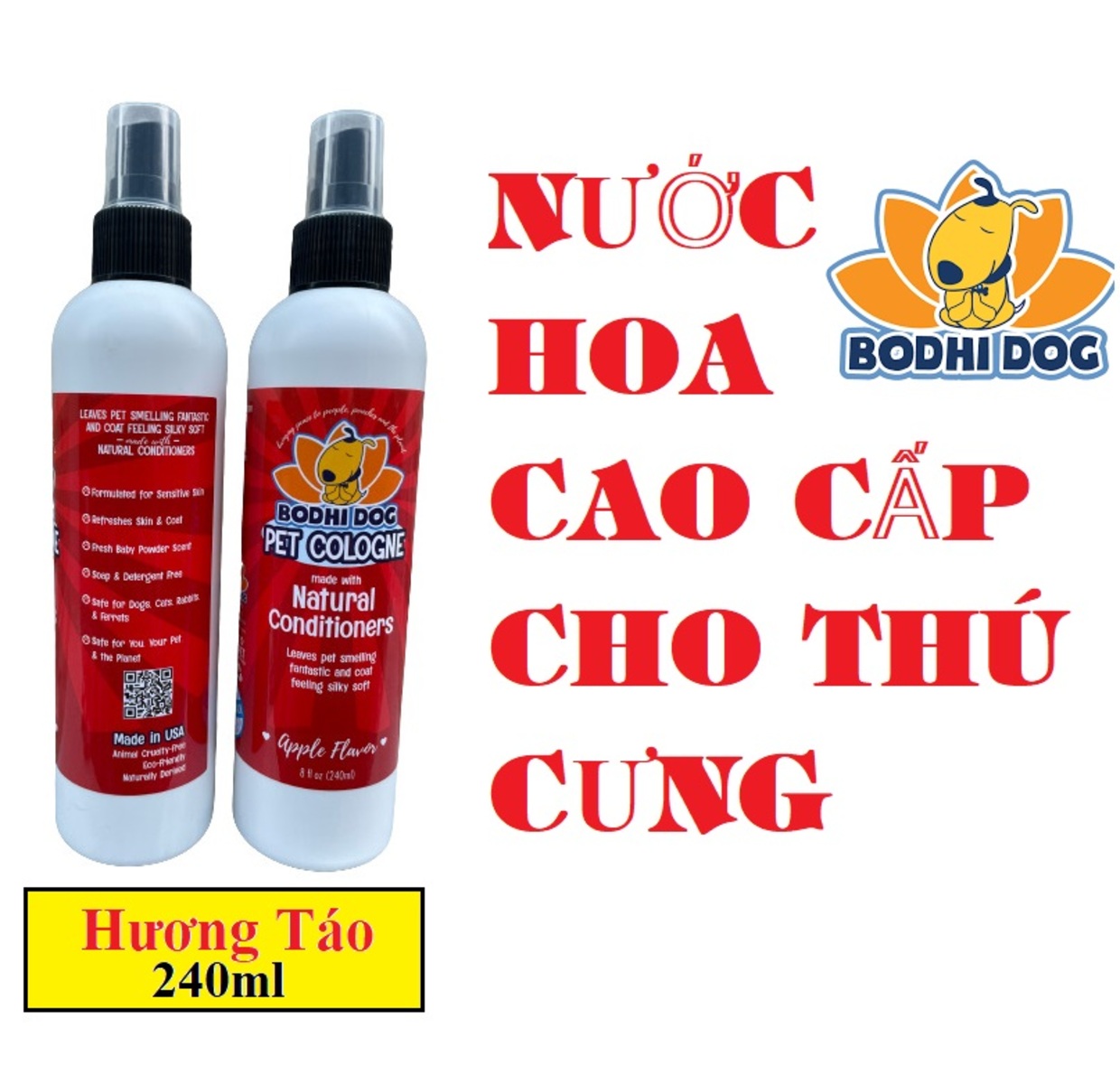 Xịt khử mùi cho chó mèo, xịt thơm cho chó mèo, xịt mượt lông chó mèo - BODHI DOG - HƯƠNG TÁO- 240ml