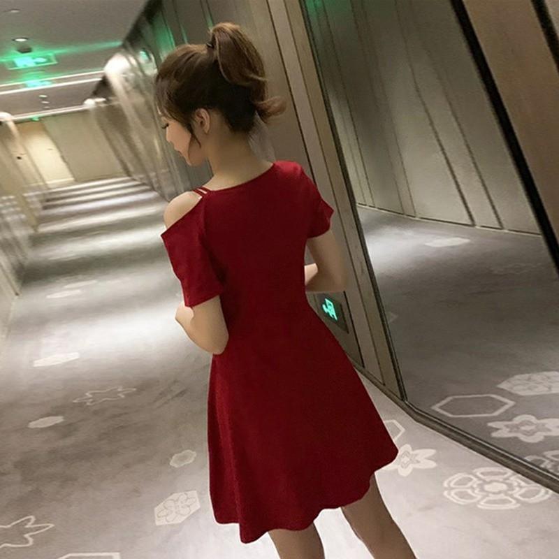 Đầm tay ngắn dáng chữ A thiết kế trễ vai cho phái nữ