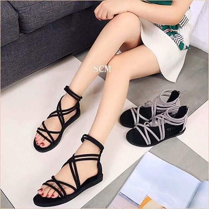 Giày Sandal nữ đi học kiểu chiến binh kéo khóa sau gót cao cấp - SM01