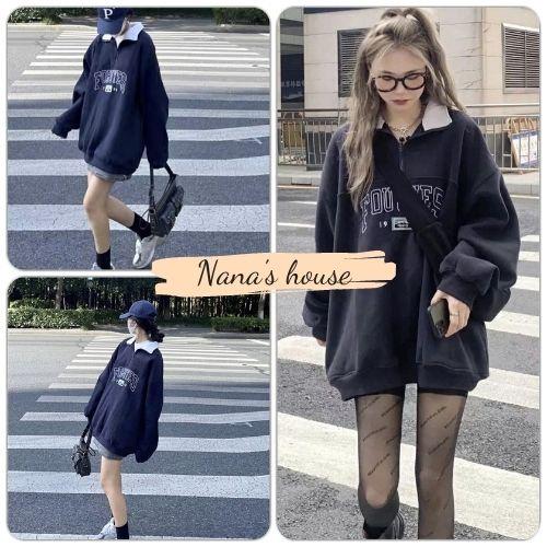 Áo Sweater Oversize Tay Bồng Foruyfs Nữ  Nana's House - FREESHIP  Hoodie suông trơn dáng thụng, họa tiết chữ nổi bật