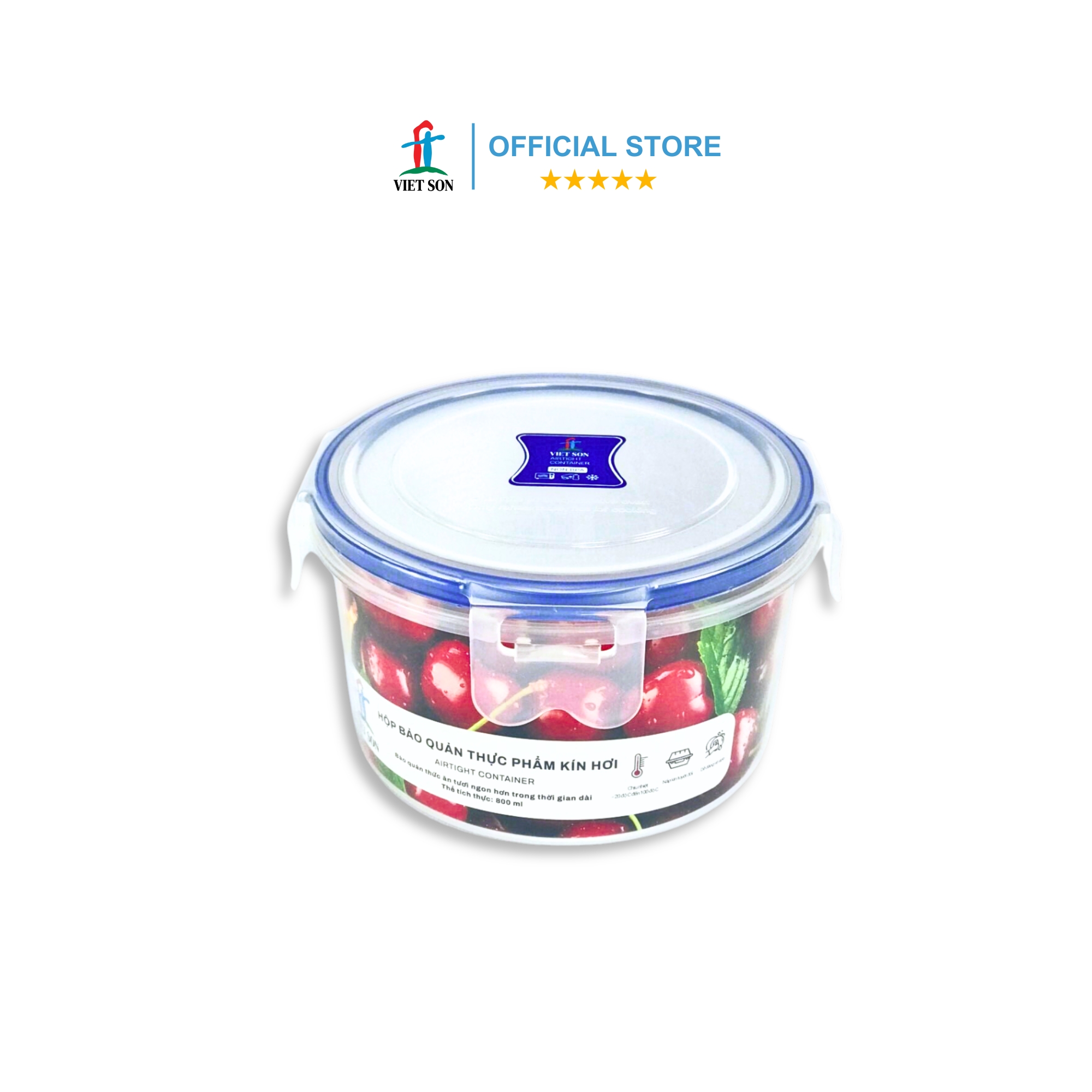 Hộp Tròn Đựng Thực Phẩm VIETSON 800ml Nắp Khóa 4 Cạnh Kín Hơi