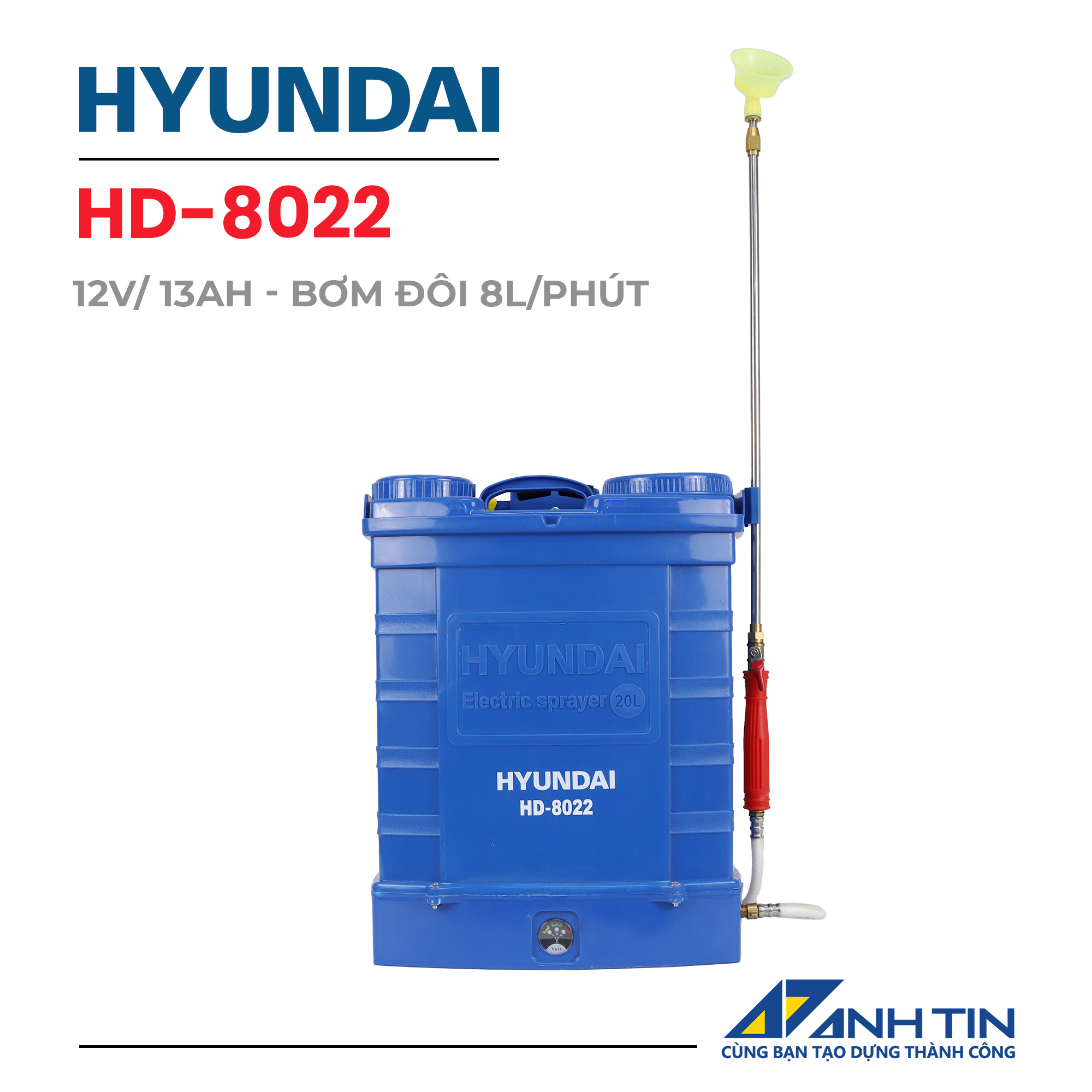 Bình xịt điện HYUNDAI HD-8022 (20L, 12AH, bơm đôi)