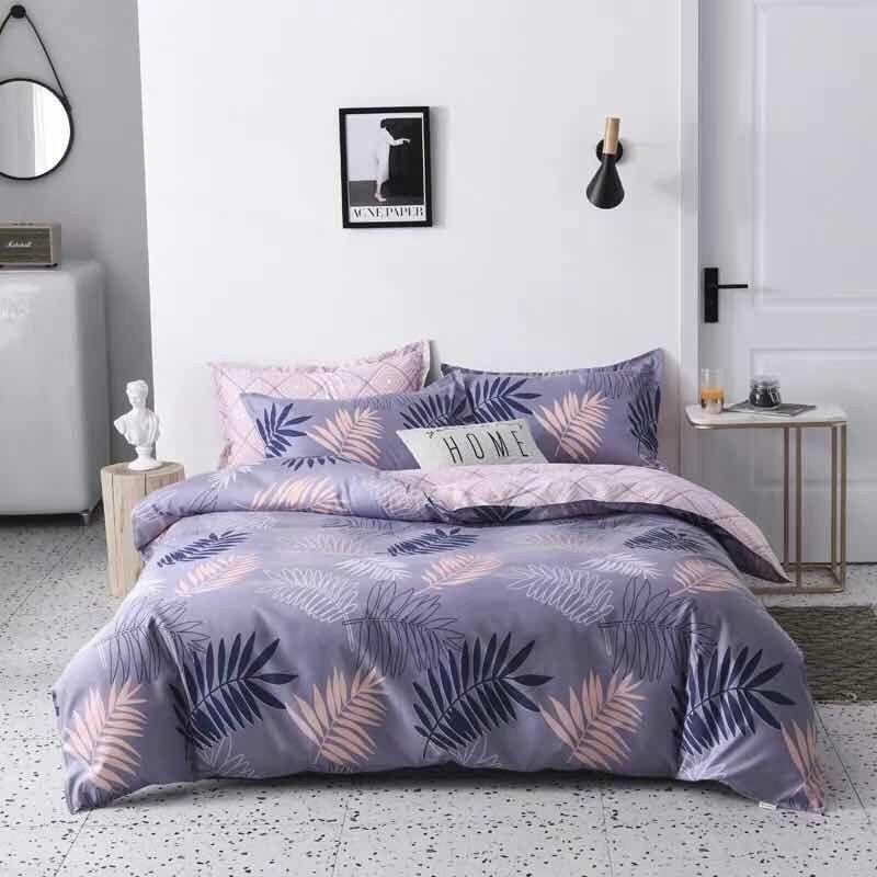 Bộ chăn ga gối họa tiết lá me cotton poly
