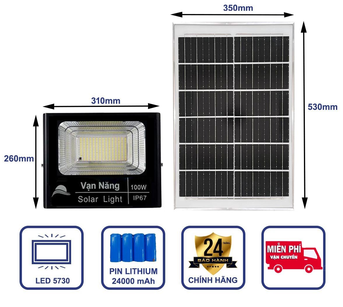 Đèn Pha Năng Lượng Mặt Trời Vạn Năng Solar 100W