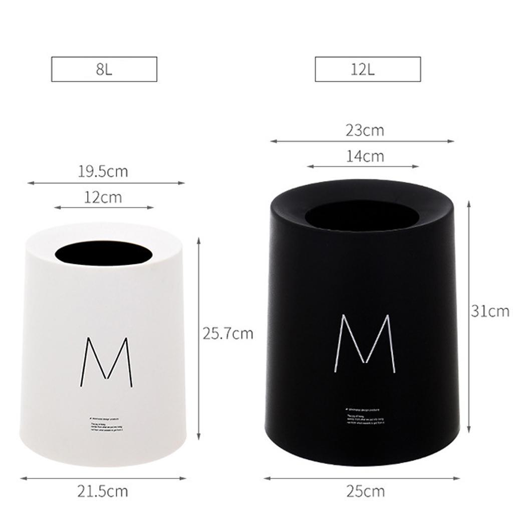 Round Trash Can Wastebasket Garbage Container Bin Bathrooms Rooms white 8L
