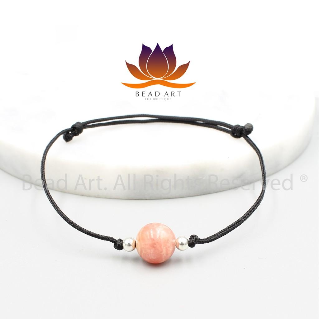 Vòng Tay Thắt Dây Đá Đào Hoa Màu Hồng, Rhodochrosite Tự Nhiên 8MM Loại A Và Charm Bạc 925, Vòng Tay Phong Thuỷ, Chuỗi Hạt, Mệnh Hoả, Thổ - Bead Art