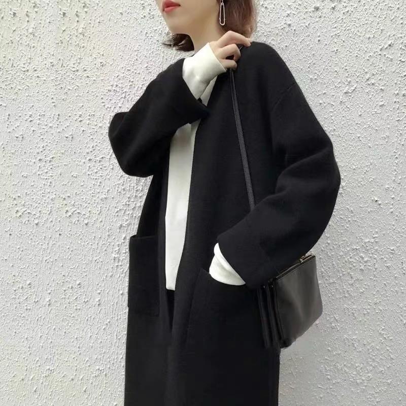 Áo cardigan len dài Hàn Quốc màu trơn có túi
