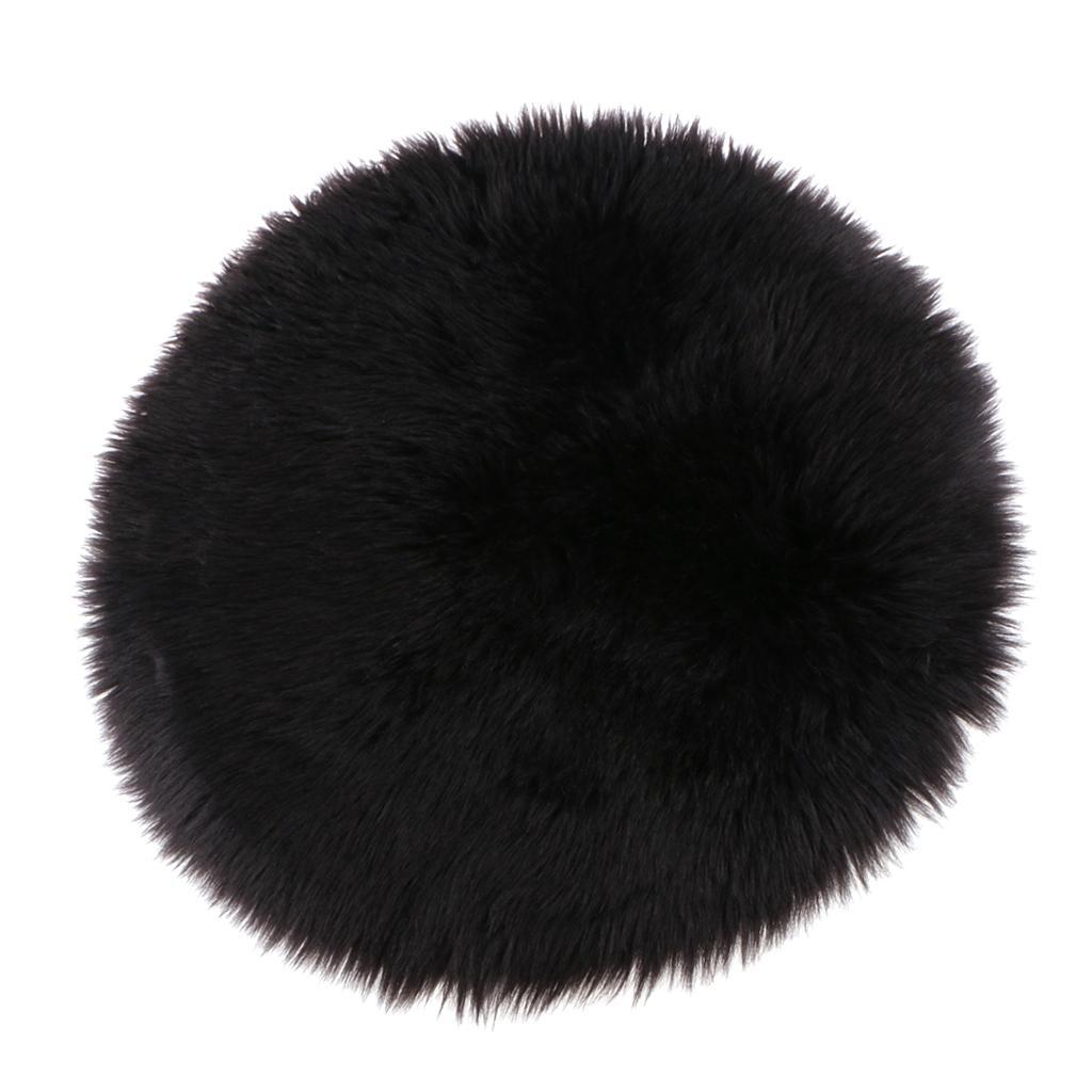 2X Seat Cushion Faux Fur Mat Artificial Pad Sofa Chair Stool Car Black 40cm