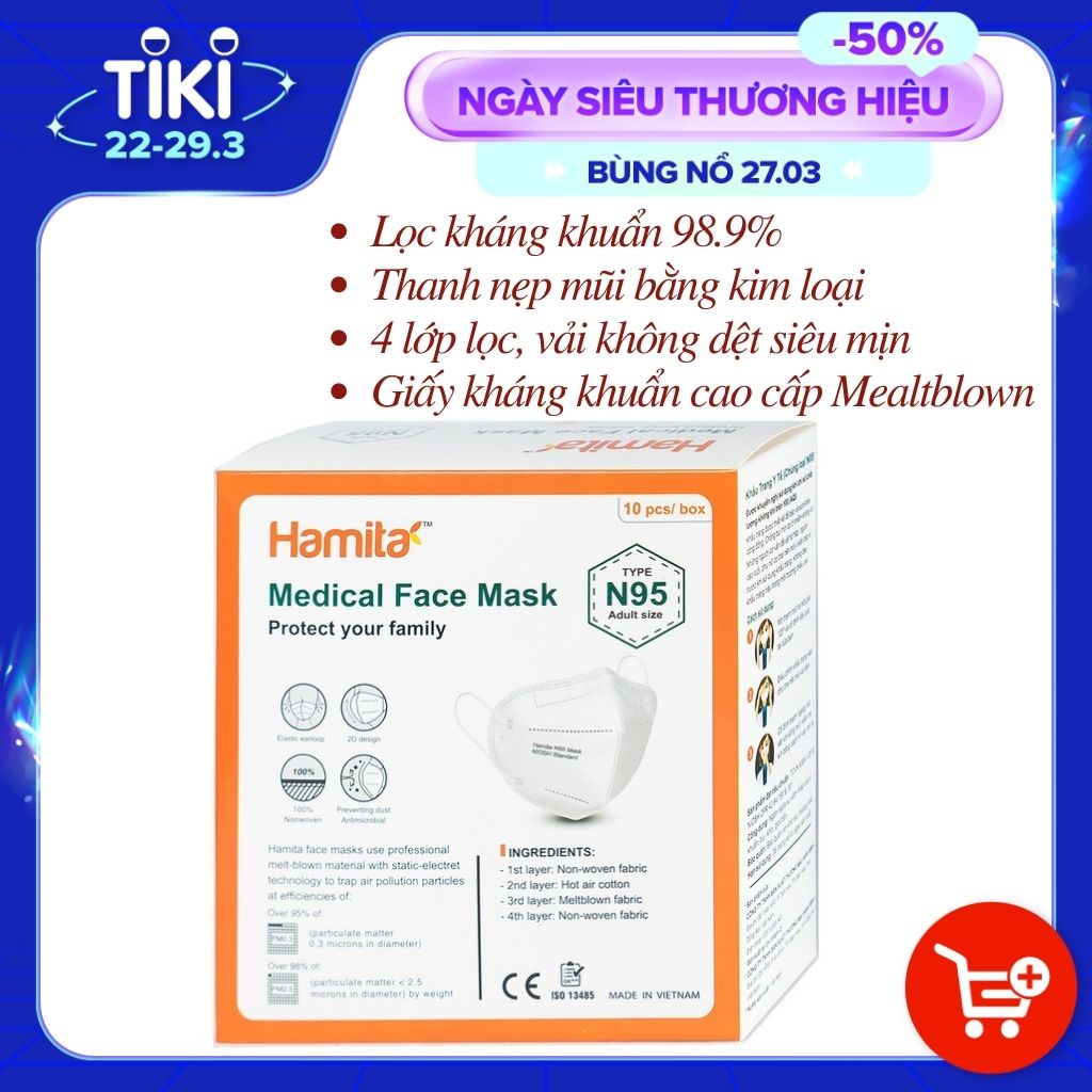 Khẩu trang N95 Hamita - Tiêu chuẩn NIOHS trên 98%, dùng cho kỹ thuật viên xét nghiệm, nhân viên y tế, người tiếp xúc trực tiếp để khám và chăm sóc người bệnh covid-19 - theo thông tin từ hội KSNK tphcm ngày 7.6.2021