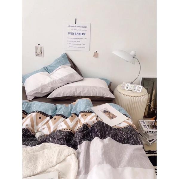 Bộ Chăn Ga Gối Cotton Living 100%cotton Hàng Nhập Khẩu Cao Cấp 4 món Kẻ Thổ Cẩm