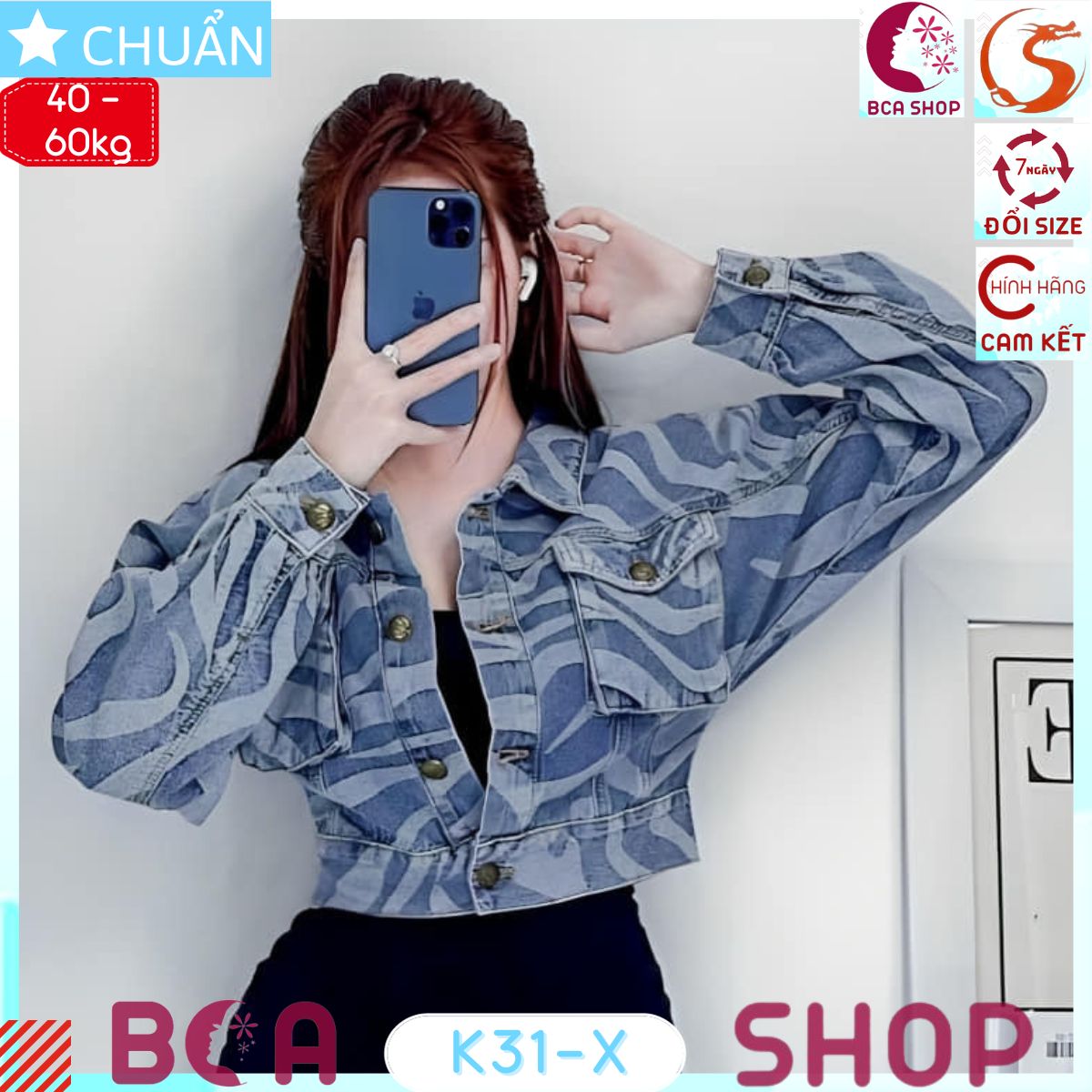 Áo khoác Jeans lửng nữ K31 màu xanh ROSATA tại BCASHOP họa tiết độc đáo & thời trang, khẳng định gu & đẳng cấp riêng bạn