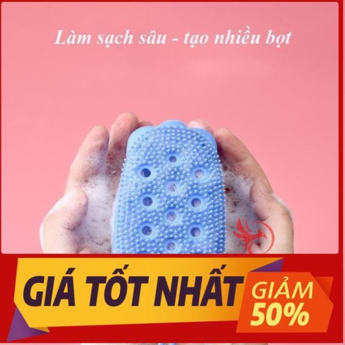 Bông tắm bọt biển silicon tạo bọt kỳ ghét cọ chà lưng tẩy tế bào da chết miếng mút 2 mặt lông siêu mềm