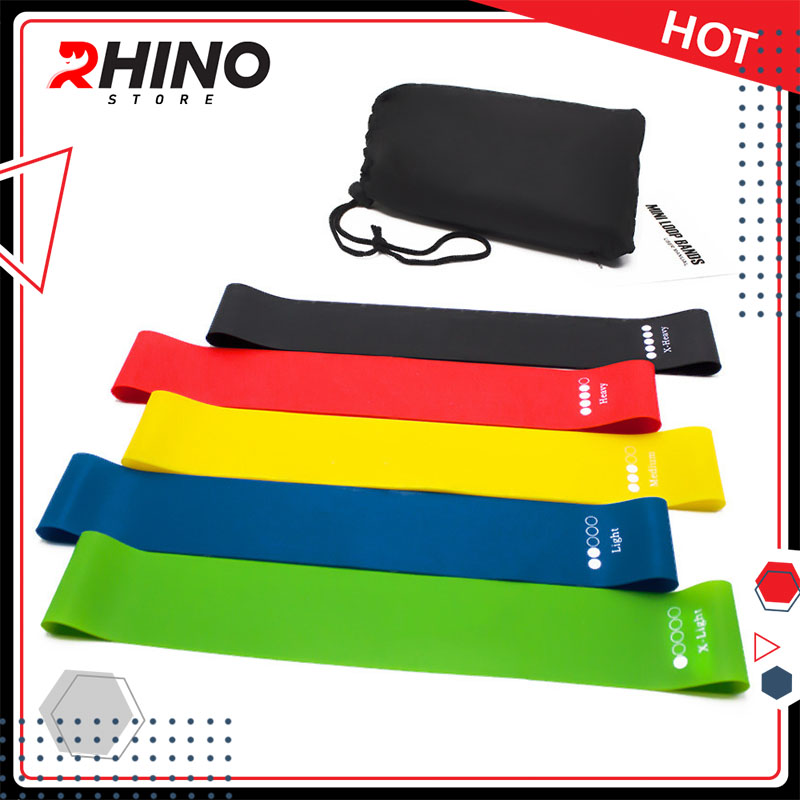 Bộ dây đàn hồi tập gym Rhino R102 dây đàn hồi mini band tập yoga dây đàn hồi kháng lực cao cấp tập thể dục - Hàng chính hãng Rhino Store