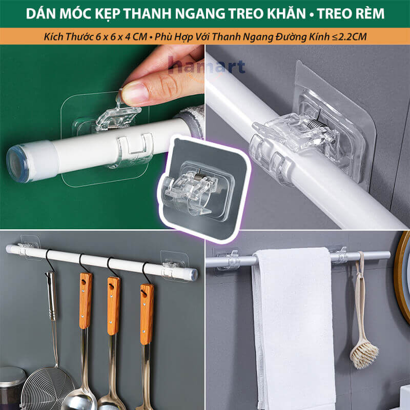 Kẹp Nhựa Dán Tường Đỡ Thanh Treo Rèm Cửa Móc Cố Định Giá Treo Khăn Nhà Tắm Dính Siêu Chắc