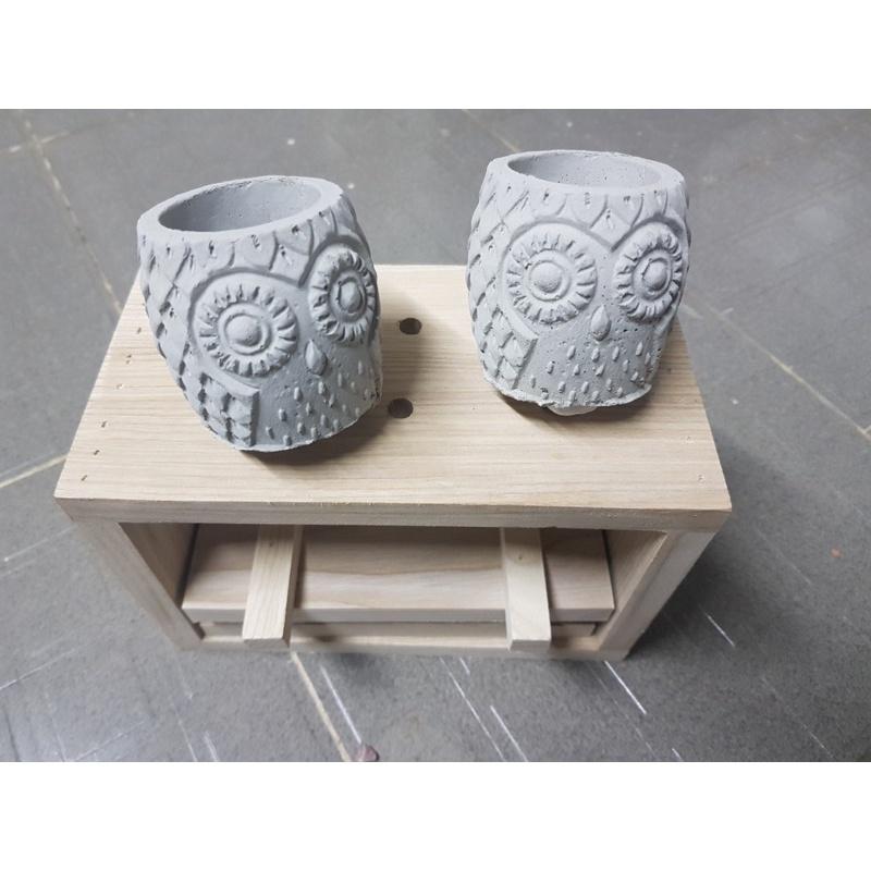 Chậu Xi Măng Mộc/ Hoạ Tiết Cú & Sò