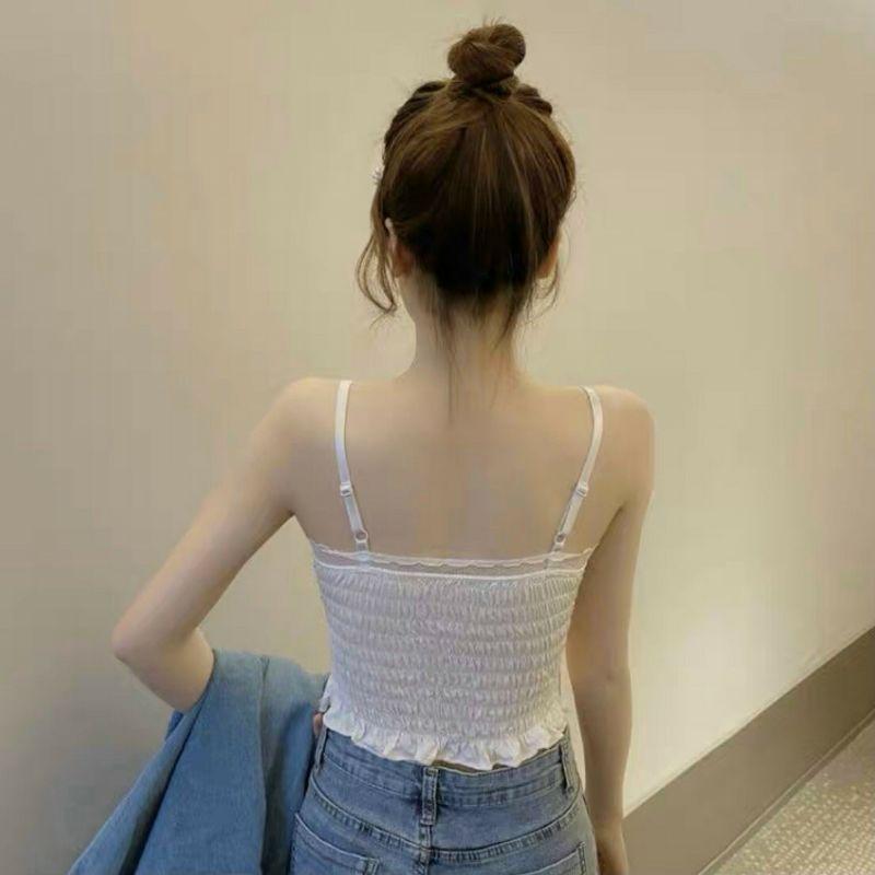 Áo Bra 2 Dây CRoptop Viền Ren Nhún Bèo Hót Hít