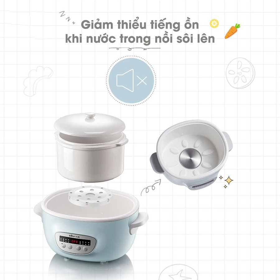 Nồi Nấu Chậm 2.5L Bear SUBE003 - Bản Quốc Tế Tiếng Anh - Hàng Chính Hãng