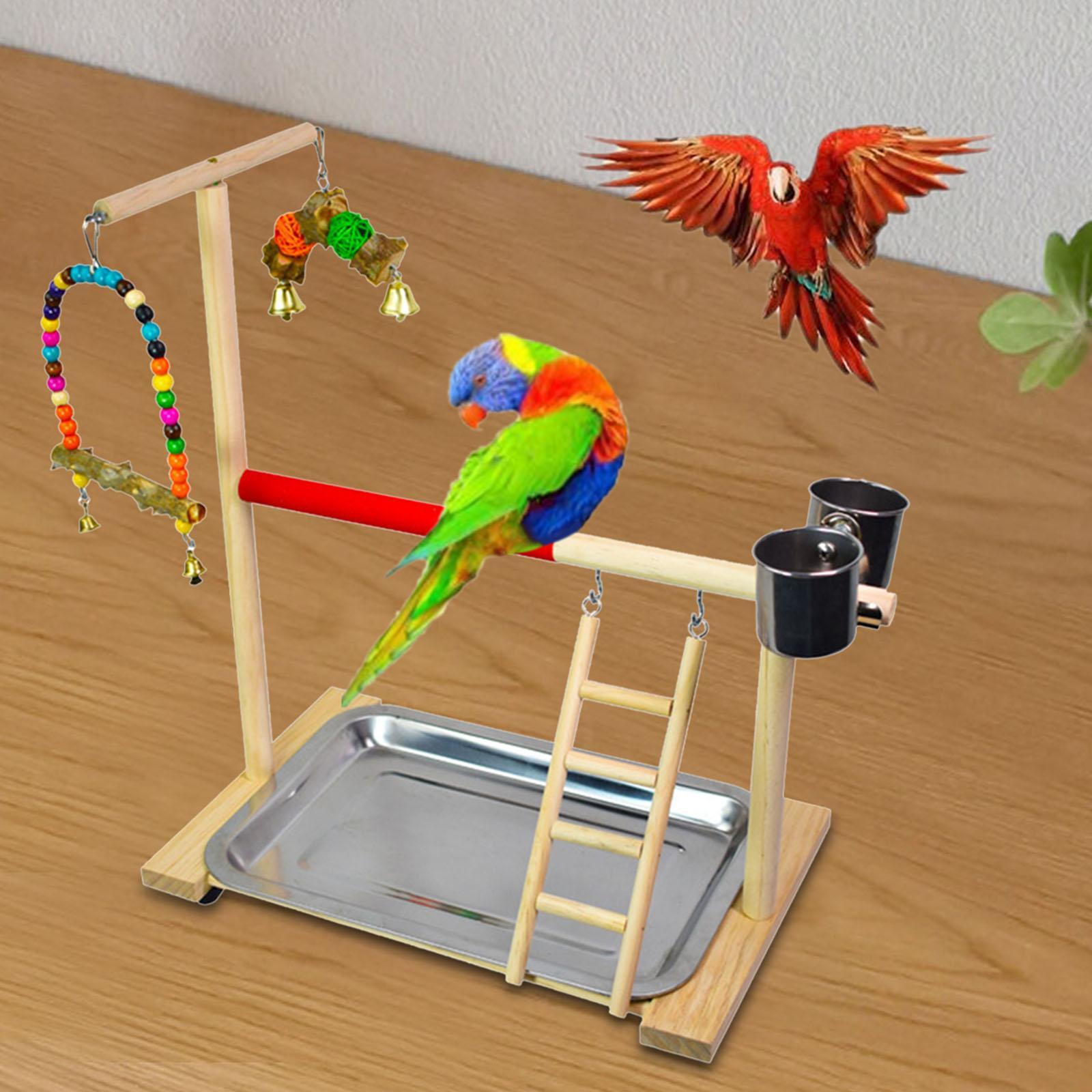 Portable Parrot Perch Stand Wooden Wood Frame Lightweight Bird Playground Adjustable Parrot Stand Perch for Cockatoo Parakeets Climbing