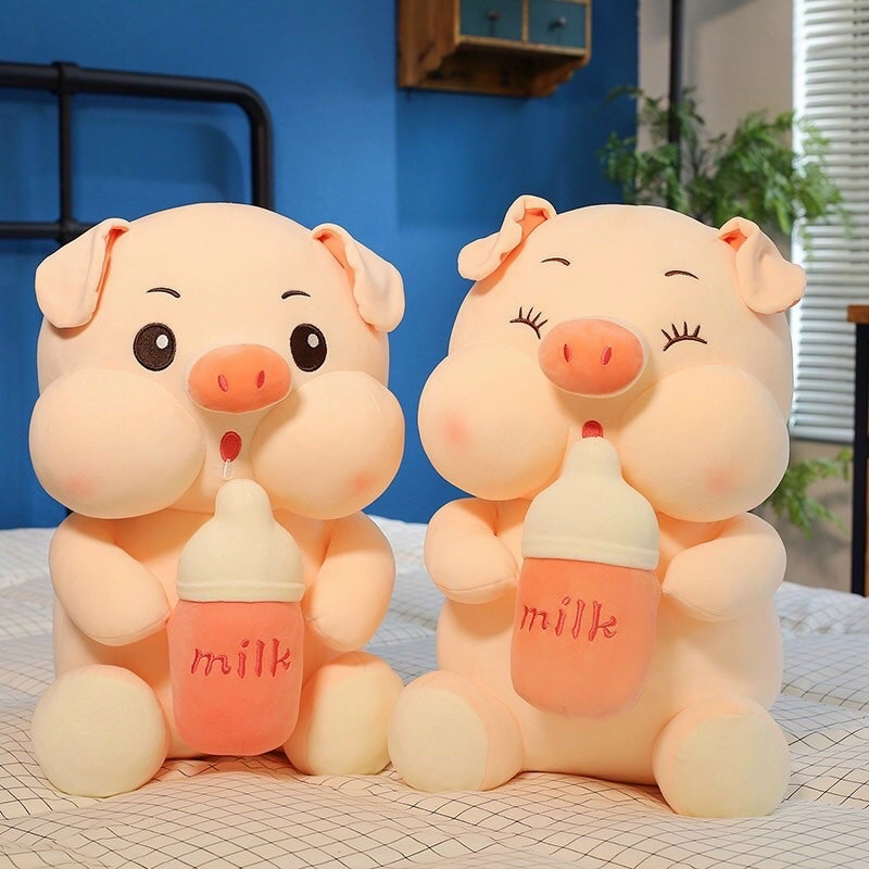 Gấu Bông Heo Ôm Bình Sữa Nhồi Bông Dễ Thương