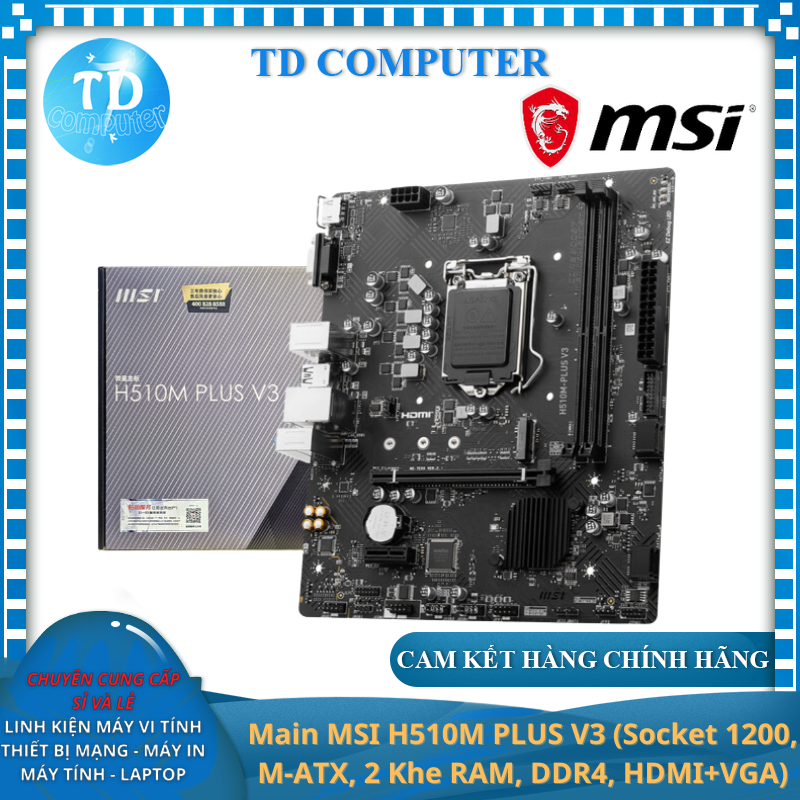 Main MSI H510M PLUS V3 (Socket 1200, M-ATX, 2 Khe RAM, DDR4, HDMI+VGA) - Hàng chính hãng DigiWorld phân phối