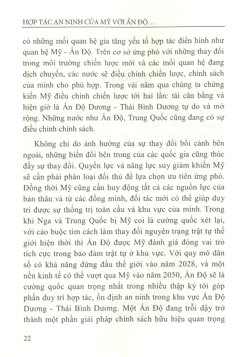 Hợp Tác An Ninh Của Mỹ Với Ấn Độ Trong Bối Cảnh Mới (Sách chuyên khảo)