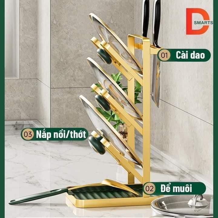 Giá Gác Vung Xoong, Nắp Nồi Chảo Khung Thép Sơn Tĩnh Điện 3 Tầng Phong Cách Bắc Âu. Kệ Cài Dao, Thớt, Đồ Bếp Đa Năng