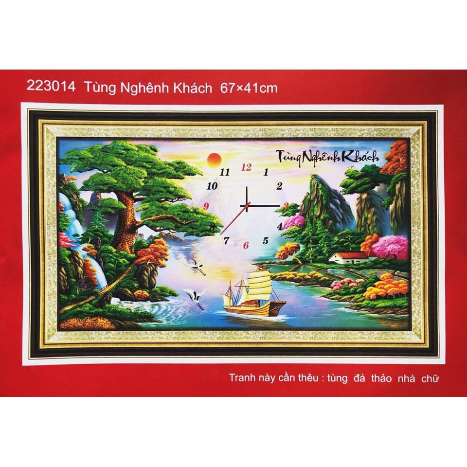 Tranh thêu chữ thập đồng hồ tùng nghênh khách 223014-67x41cm