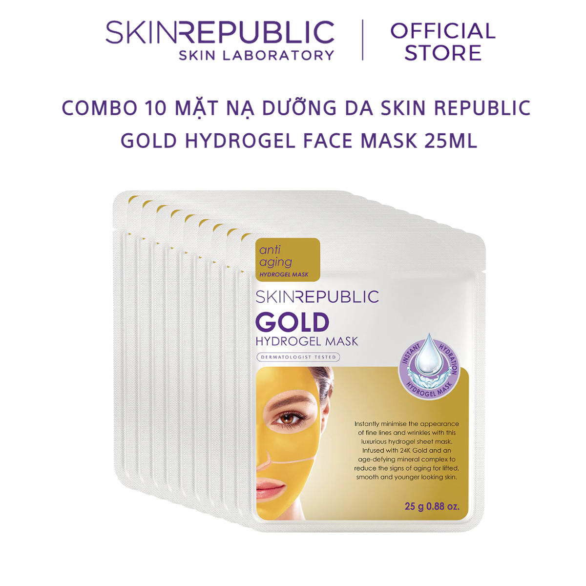Combo 10 Mặt nạ dưỡng da Skin Republic Gold Hydrogel Face Mask 25ml
